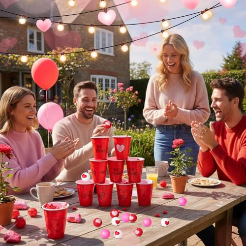 Soulchen 24 Pcs Valentines Day Table Tennis Balls Bulk 40 mm Heart Table Tennis Ball Red Pink White Valentines Funny Novelty Toys Accessories for Beer Game Birthday Gift Party Decorations - style: Heart