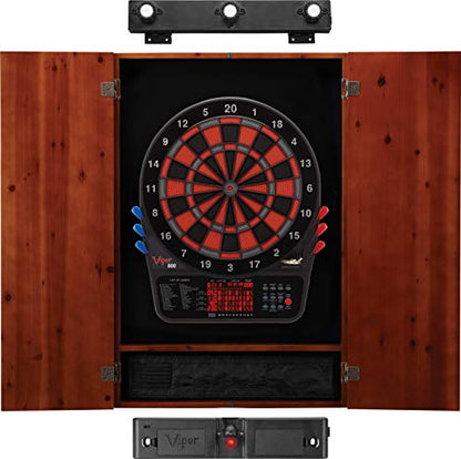 Viper 800 Electronic Dartboard, Metropolitan Espresso Cabinet, Laser Throw Line & Shadow Buster Dartboard Light Bundle - color: Cinnamon, style: Laser Throw Line