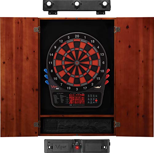 Viper 800 Electronic Dartboard, Metropolitan Espresso Cabinet, Laser Throw Line & Shadow Buster Dartboard Light Bundle - color: Cinnamon, style: Laser Throw Line