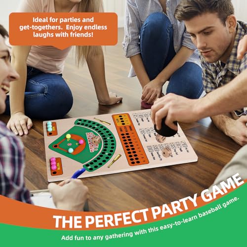 Jioustoy Baseball Board Game, Wooden Baseball Dice Game with Marbles, Baseball Travel Game and Indoor Table Game for Camping Family Gatherings, Baseball Gift for Teens Adults (Colourful Style)