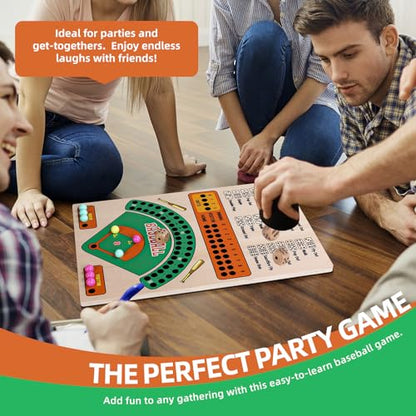 Jioustoy Baseball Board Game, Wooden Baseball Dice Game with Marbles, Baseball Travel Game and Indoor Table Game for Camping Family Gatherings, Baseball Gift for Teens Adults (Colourful Style)