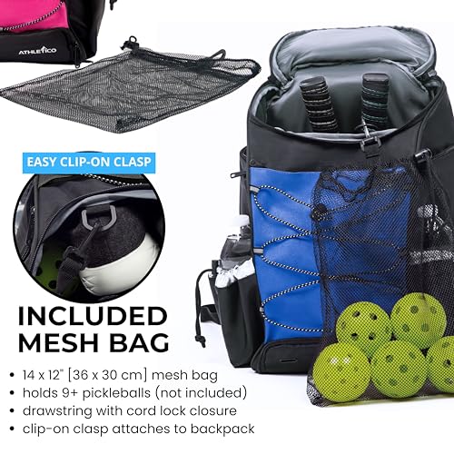Athletico 35L Pickleball Backpack - Pickleball Bags for Men or Women Includes Pickleball Ball Holder - color: Black