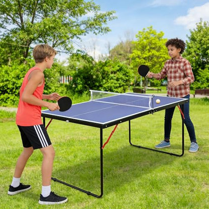 4.5ft Foldable Table Tennis Set, Portable Ping Pong Table with Net & 2 Paddles & Balls, Multi-Use Family Game Table Compact Design for All Ages, Blue - size: 4.5ft-Table Tennis Set Blue