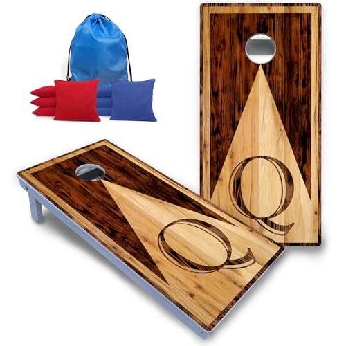 Cornhole Solutions All-Weather Cornhole Boards Set – Regulation 2x4 ft Boards with 8 Bags, UV Printed & UV Clear Coat, Reinforced Folding Legs, Premium Outdoor Game - color: Wood Letter Q