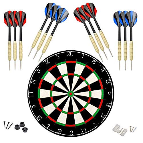 LinkVisions Dartboard with Staple-Free Bullseye, 18g Steel Tip Darts Set,12 Steel Tip Darts 18g, Dartboard Mounting Kits Included - style: Profpieler