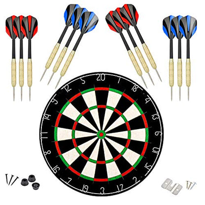 LinkVisions Dartboard with Staple-Free Bullseye, 18g Steel Tip Darts Set,12 Steel Tip Darts 18g, Dartboard Mounting Kits Included - style: Profpieler