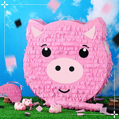 Deekin Pig Piñata Stick with Blindfold Confetti Set Pig Piñata for Birthday Party Decorations Kids Farm Party Gaming Theme Pets Holiday Celebration Supply - style: Pig