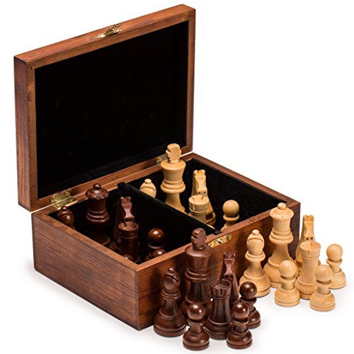 Husaria Staunton Tournament No. 5 Chessmen with 2 Extra Queens and Wooden Box, 3.5-inch Kings - color: Walnut