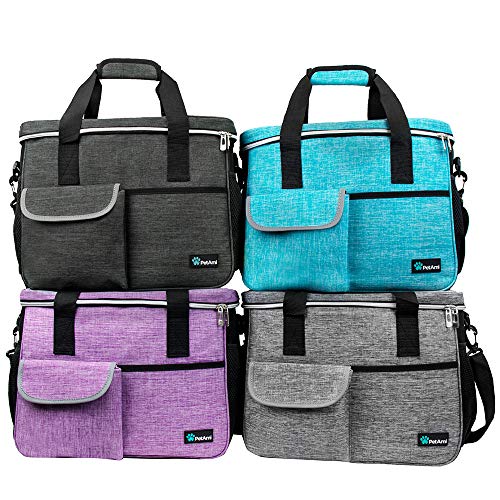 PetAmi Dog Travel Bag Organizer, Pet Travel Kit with 2 Food Containers & 2 Collapsible Dog Bowls, Pet Supplies Tote with Luggage Sleeve, Weekend Road Trip Camping Essentials, Teal Blue, Medium - color: Sea Blue, size: Medium - 14.5"L x 8"W x 12.0"H
