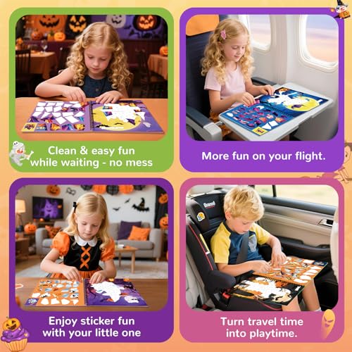 4PCS Paint by Number Sticker Book - Halloween Crafts & Acitivity Puzzles Book for Kids Ages 4-10, Travel Toys for Road Trip & Airplane,Perfect Halloween Gifts & Basket Stuffers for Kids - color: Halloween