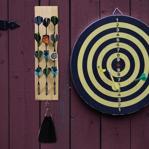 Wall Mount Dart Rack - Wooden Stand Organizer Display Board, 12 Holes Storage with Hooks | and Durable Mounted Bracket Screws