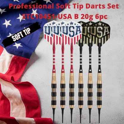 Soft Tip Darts Set - Professional Darts for Electronic Dartboard - Includes Brass Barrels + Plastic & Aluminum Shafts + Rubber O'Rings + Flights + 50PC 2BA Tips + Wrench - style: 20g-USA B-STC10451
