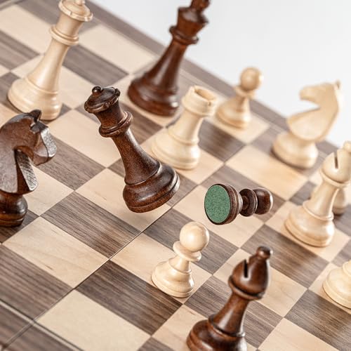 A&A 15" Magnetic Wooden Chess Set/Folding Board / 3" King Height German Knight Staunton Chess Pieces/Mahogany & Maple Inlaid /2 Extra Queen