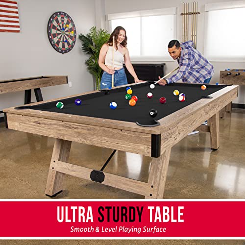 GoSports 8 ft Pool Tables with Wood Finish - Choose Your Style - Modern Billiards Table with 2 Cue Sticks, Balls, Rack, Felt Brush and Chalk - color: Black, Brown Wood Finish