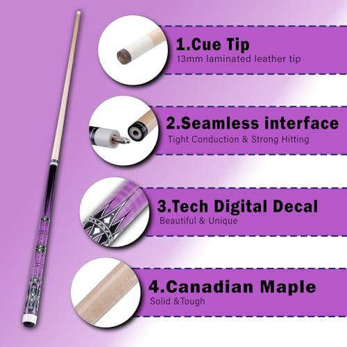 13mm 58 Inch 19 20 oz Billiard Pool Cue Stick, 1/2 Maple Billiard Pool Stick, House Bar Pool Table Sticks for Men - color: Purple 20 oz