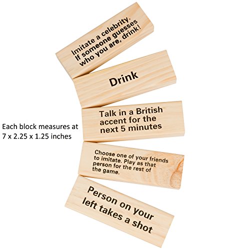 Extra Large Stack Tower Drinking Game w Carrying Case - Stack up to 5 Ft Tall- 60pcs Giant Wooden Blocks w Drinking Commands (21+ Only) - Fun Party Game for College & Adults