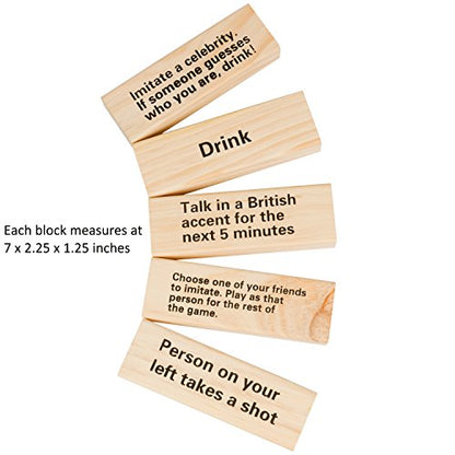 Extra Large Stack Tower Drinking Game w Carrying Case - Stack up to 5 Ft Tall- 60pcs Giant Wooden Blocks w Drinking Commands (21+ Only) - Fun Party Game for College & Adults