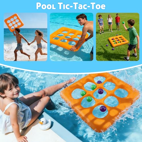 Inflatable Tic Tac Toe Pool Game for Adults & Kids – Giant Floating Board with 10 Extra Thick Balls for Outdoor Beach, Lawn, Backyard & Pool Party – Family Summer Toys Games Set for 2-10 Players