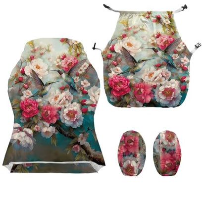 Gaming Chair Slip Cover Set Hummingbird Peony Print Game Chair Cover with Armrest Covers Universal Fit Computer Chairs Seat Slipcovers, Easy to Install - color: Multi - Hummingbird Peony