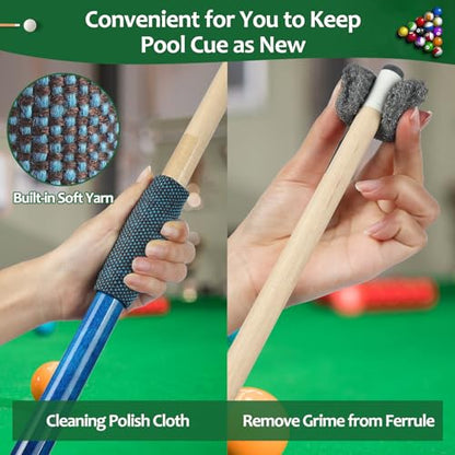 Pool Table Brush Set, 14pcs Billiard Table Felt and Cue Cleaning Accessories with 2 Wooden Brushes, Cue Cleaning Cloth, Ferrule Polish Cloth, Shaft Wax, Towel Burnisher and Sticky Lint Roller
