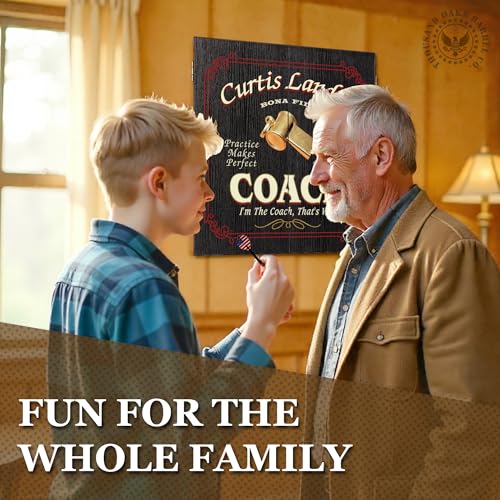 THOUSAND OAKS BARREL CO. Personalized Coach Dartboard - Imprinted Dart Board Cabinet for Office - Dartboard Cabinet Set with Scoreboard, 6 Steel Tip Darts, Chalk & Eraser (21.5" x 21" x 2.125") - style: Coach Dartboard & Cabinet Set