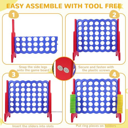 Peekabu Giant 4-in-A-Row Connect Game Outdoor, 3.5FT Jumbo 4-to-Score Yard Game for Kids & Adults, 42 Rings & Quick-Release Slider