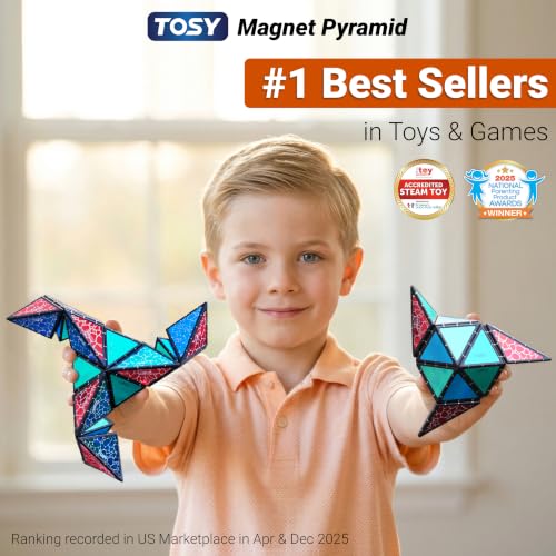 TOSY Magnet Pyramid Stone - 1 Cube Transforms into 1 Billion Shapes (Bunny, Egg Basket, Flowers, Heart), Easter Birthday Gift, 12 pcs, 243 Magnets, Holographic Design, Puzzle/STEM Toy - color: Stone
