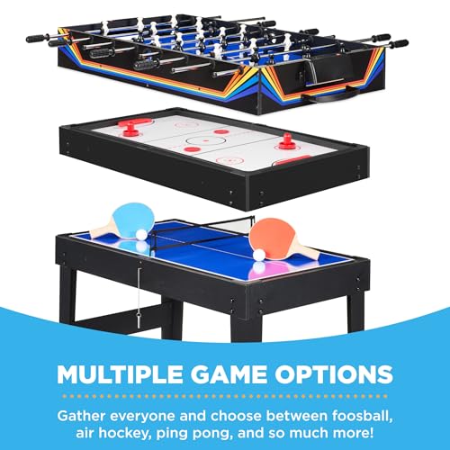 Best Choice Products 2x4ft Combo Game Table Set for Home, Game Room, Friends & Family w/Hockey, Foosball, Pool, Shuffleboard, Ping Pong, Chess, Checkers, Bowling, and Backgammon - color: Blue / Black Arcade