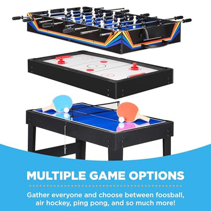 Best Choice Products 2x4ft Combo Game Table Set for Home, Game Room, Friends & Family w/Hockey, Foosball, Pool, Shuffleboard, Ping Pong, Chess, Checkers, Bowling, and Backgammon - color: Blue / Black Arcade
