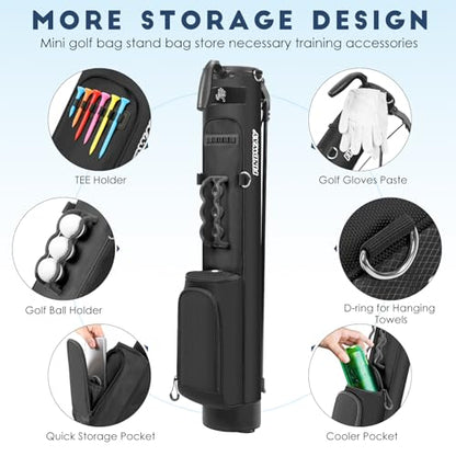 Findway Golf Stand Bag, Upgraded Par 3 Golf Bag Pitch n Putt Small Golf Bag with Ball Holder and Cooler Bag, Lightweight Golf Carry Bag for Men Women - color: Pure Black
