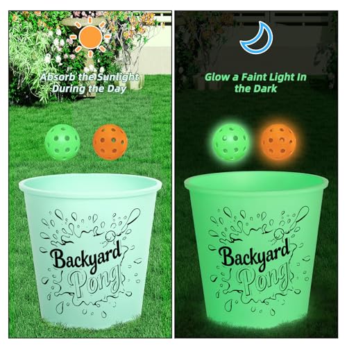 Mostop Yard Pong Outdoor Game: Giant Yard Game Set with 12 Buckets Glow in Dark, 6 Balls and Carry Bag, Toss Game Throwing Games for Adults and Family, Outdoor Game for Lawn, Backyard, Beach