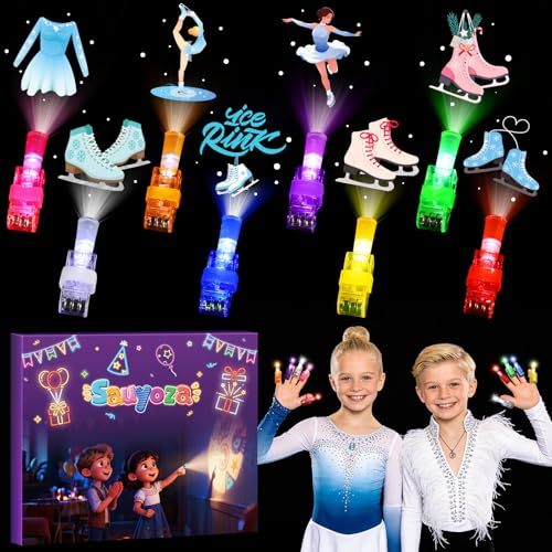 36 Pack Ice Skating Party Favors LED Finger Lights, Light up Toys Goodie Bag Stuffers, Classroom Rewards, Party Prizes Winter Skating Party Supplies - style: Skating