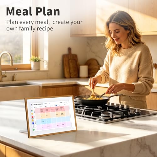 Digital Calendar, 10.1 Inch Electronic Calendar for Family Schedules, Smart Touchscreen Interactive Family Planner with Chore Chart, Meal Planner, Digital Picture Display, Gift for Mom Dad Mother (Wood Grain Color)