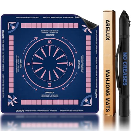 ARELUX Neoprene Mahjong Mat with Carrying Bag 32"x32" No Creases Rolled Shipping American Mahjong Mat with Charles Rules Anti-Slip & Noise Reduction Table Cover for Poker, Card & Board Game(Blue) - color: Blue
