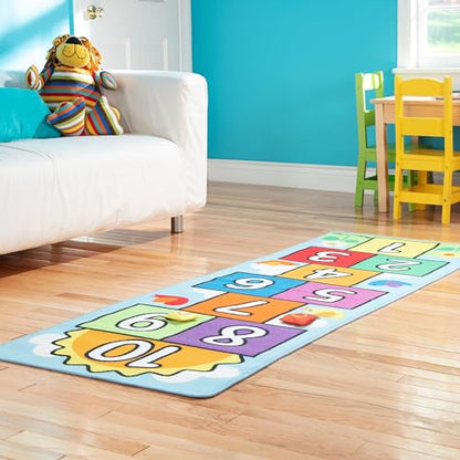 Melissa & Doug Hop and Count Hopscotch Game Rug (3 pcs, 78.5 x 26.5 inches) Classic Hopscotch Rug for Kids