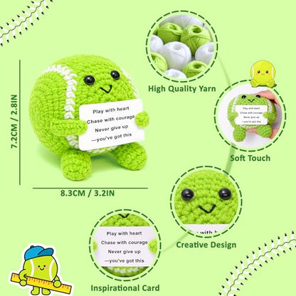 Mini Crochet Tennis Ball Positive Gifts for Women Girls, Knitted Wool Tennis Crochet Toy with Encouragement Card, Inspirational Cheer Up Keepsake Gift for Sports Lover Kids Girls Women Friends College - style: tennis
