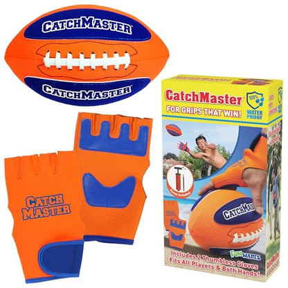 CatchMaster Water Football Set – Pool & Beach Easy Catch Hook and Loop Ball + 2 Gloves, Waterproof Outdoor Backyard Game