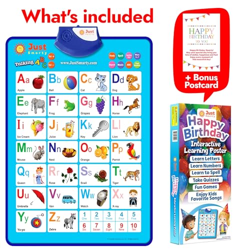 Happy Birthday Interactive Alphabet & Numbers Learning Poster | Talking ABCs & 123s Music Poster | 2 Year Old Boy Birthday Gift | Toddler Educational Birthday Gift to Learn ABC| Bonus Postcard Inside - style: Happy Birthday Edition