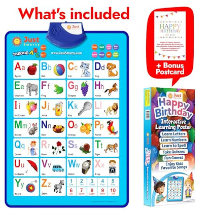 Happy Birthday Interactive Alphabet & Numbers Learning Poster | Talking ABCs & 123s Music Poster | 2 Year Old Boy Birthday Gift | Toddler Educational Birthday Gift to Learn ABC| Bonus Postcard Inside - style: Happy Birthday Edition