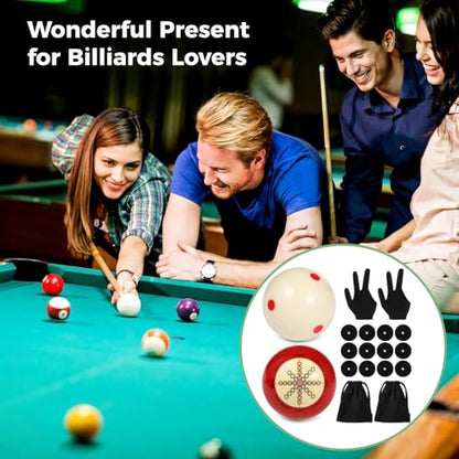 2 PCS Billiards Cue Balls, 2-1/4 in Pool Cue Practice Training Set, Accessories Kit for Beginners Pros, Includes 3-Finger Gloves, Stickers, Carry Bags