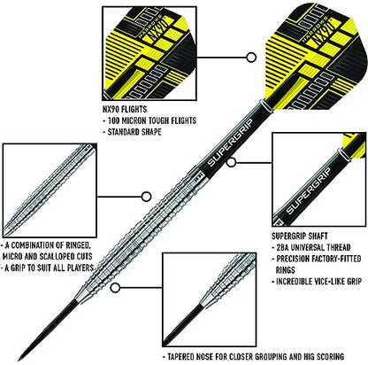 Harrows NX90 Darts, 90% Tungsten Steel Tip Darts Set, Includes High-Grade Shafts, Aerodynamic Dart Flights, Available in Sizes 21g, 22g, 23g, 24g, 25g & 26g