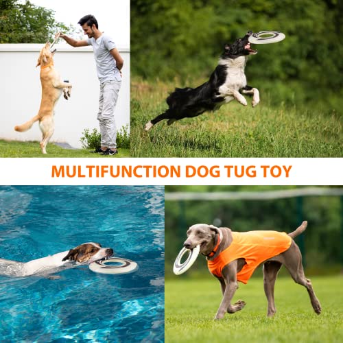 SKIPDAWG Dog Glow Tug Toy, Flying Disc Dog Toy Light Weight TPR/Nylon Fabric Non-Toxic Material, Pet Training Toys/Outdoor Night Exercise Toys for Dogs, Diameter 9 Inches - color: Glow White