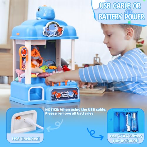 CWLAKON Claw Machine for Kids Boys Dinosaur Toys, Mini Vending Machine with Sound & 20 Mini Toys, Large Candy Grabber Prize Dispenser Electronic Arcade Games, Christmas Birthday Gifts for Boys, Blue - color: Blue