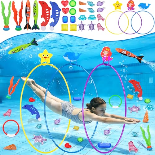 Airyard Pool Toys Diving Rings for Kids 31 PCS Underwater Swim Rings and Diving Game Set Fun Pool Game Backyard Summer Water Toys for Birthday Party Toddlers Kids Teens Adults