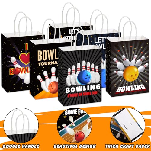 Kolldenn 48 Pcs Bowling Party Favors Bags Bowling Ball Goodie Gift Paper Bags with Handles Sport Candy Treat Pouch for Ball Birthday Party Decorations Supplies - style: Bowling