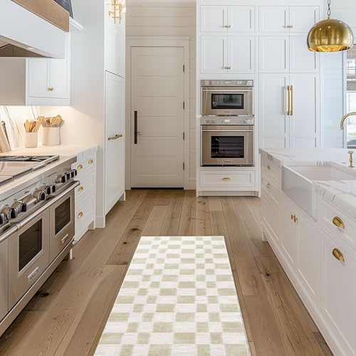 EVERGRACE Checkered Plaid Area Rug 2x6, Soft Faux Wool Rugs Washable Anti Slip Rugs Long Runner Rug Carpet for Entryway Bedroom Living Room Hallway Kitchen Dining Room and Laundry Room, Beige - color: Beige, size: 2' x 6' (Runner)