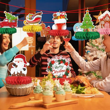 Merry Christmas Party Decorations Bundle - Includes Festive Christmas Honeycomb Centerpieces ，Santa Claus Snowman Table Toppers, Perfect for Classroom Decor, Christmas & Winter Birthday Party Supplies - style: Christmas