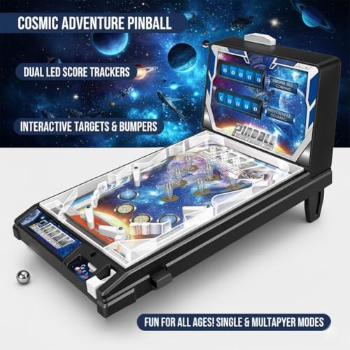 Mini Arcade Pinball for Family Kids, Classic Fun Tabletop Game, Electronic Pinball Game with Lights & Sounds, Nostalgia Ball Shooting Arcade Machine