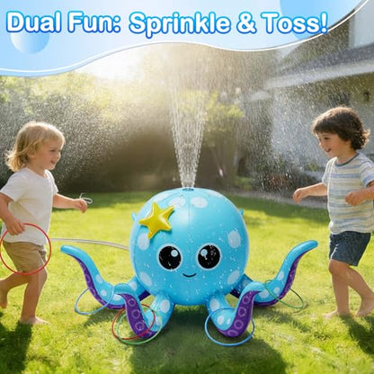 Sprinkler for Kids, Inflatable Octopus Water Toys with 6 Rings, Kids Sprinklers for Yard, Summer Outdoor Toys Backyard Water Spray Sprinkler Fun Toy for 3 4 5 6 7 8 Years and Up Boys Girls Gifts