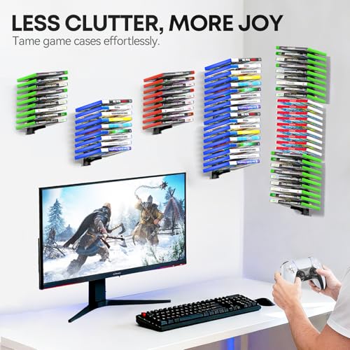 Video Game Storage Wall Mount for Switch/PS5/PS4/Switch2/XBX Game Case Holder, Gaming Shelf Mount Gamecase Organizer Up to 72PCS, Wall-Mounted Gaming Display Stand Tower for Gift, 8 Pack, Black - size: 8 Packs